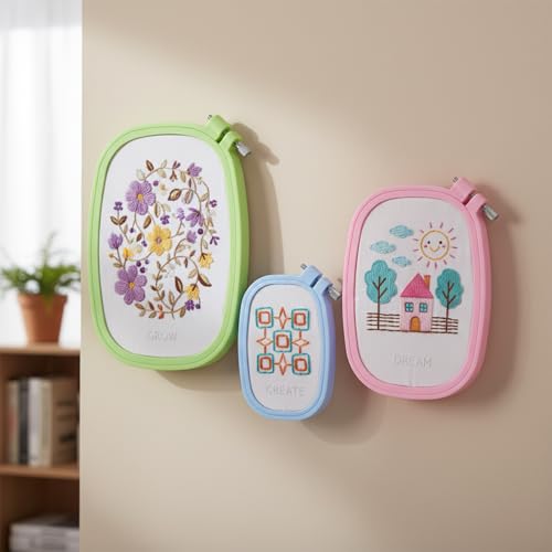 3 Pack 3 Size ABS Plastic Cross Stitch Hoop, Square Embroidery Hoops, Cross Stitch Hoops Embroidery Frames for Sewing, Needlework, Cross Stitch, Embroidery Projects (3 Color)