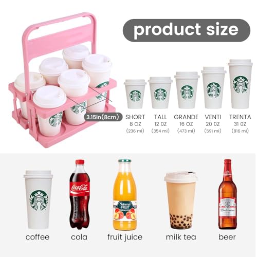 Bodaon Drink Holder Cup Carriers,Delivery Holder for Drinks, (Pink,6-Cup) - color: Pink, size: 6-Cup