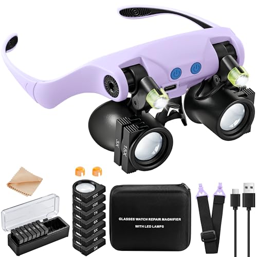 JARLINK Magnifying Glasses with LED Light, 14 Lenses, Hands Free, Purple - color: Purple