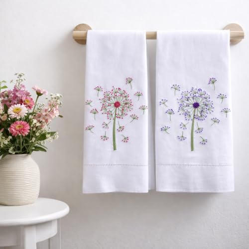 Bathroom Hand Towels Set of 2, Pink Purple Dandelion - color: 1153 - Pink Purple Dandelion