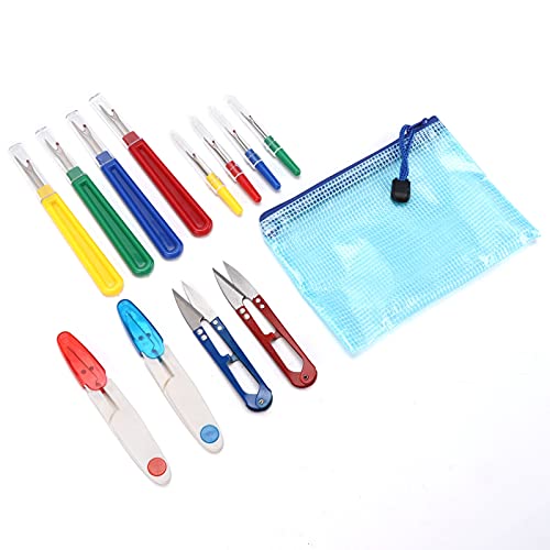 Seam Ripper Kit 14 Pcs with Scissors, Stainless Steel Stitch Remover Tool for Sewing, Ergonomic Thread Unpicker with Protective Cover for Fabric, Quilting, Embroidery, and DIY Craf