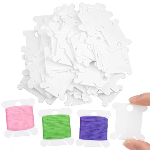 100 Pcs Embroidery Floss Bobbins Plastic Embroidery Floss Organizer - color: White*100