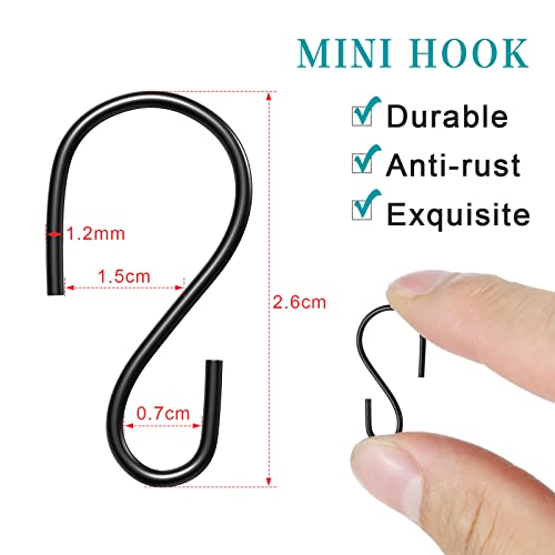 Sratte 120 Pcs Mini S Hook for Hanging 1 Inch Metal, Black - color: Black