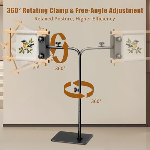 Workstand with Side Clamp for Lowery Stands, Heavy Duty Metal Needlepoint Stand, 360° Rotating & Height Adjustable Cross Stitch Floor Clampd for Embroidery, Punch Needle, Large Hoops