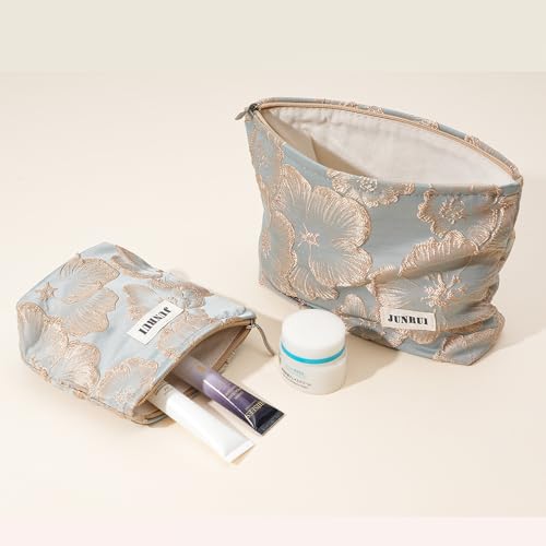 Elegant Golden Floral Embossed Makeup Bag Cosmetic Pouch Embroidery Craft - color: Gold Flower