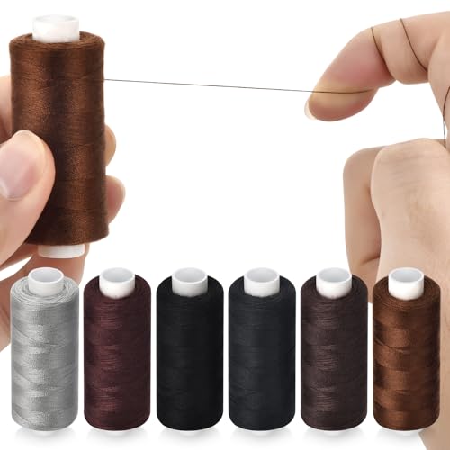 6 Pcs Polyester Thread Kit - 400 Yards Each Spool, Sewing Threads for Machine & Hand Stitching, Embroidery, Includes Sewing Needle & Threader - color: dark color