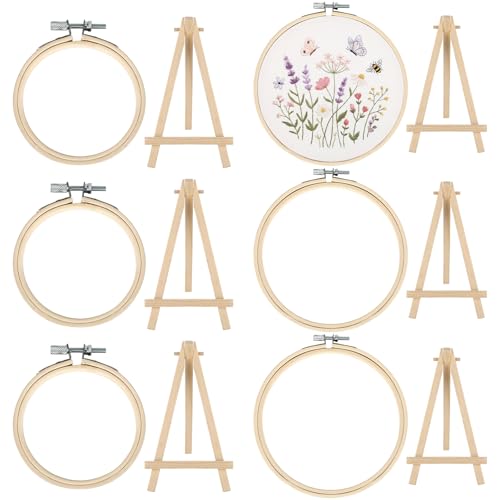Novabright 12 Pcs Mini Bamboo Embroidery Hoops with Triangle Display Stand - size: Mini