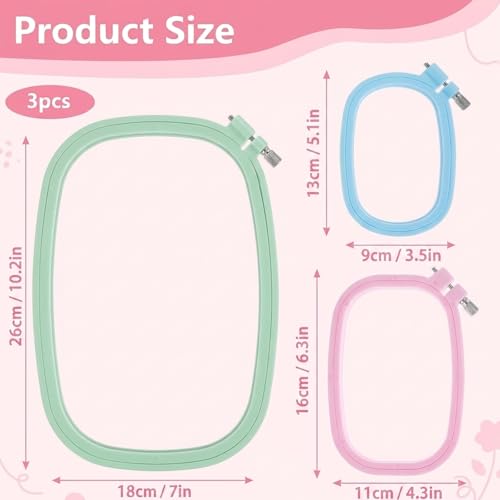 Rectangle Embroidery Hoop, Square Embroidery Hoop Set of 3, Plastic Embroidery Hoops for Cross Stitch, Needlepoint and Silk Embroidery, Multi-Size Crafting Sessions for Beginners and DIY Enthusiasts