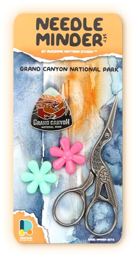 Awesome Pattern Studio Needle Minder Set - Grand Canyon National Park Magnetic Needle Minder + 2 Needle Threaders + Crane Scissors. Enamel Pin for Cross Stitch, Embroidery and Craft - size: Grand Canyon Classic Design - SET #2