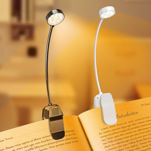 KTEBO 2 Pack Rechargeable Book Light Clip-On Reading Light for Books in Bed - color: Black & White