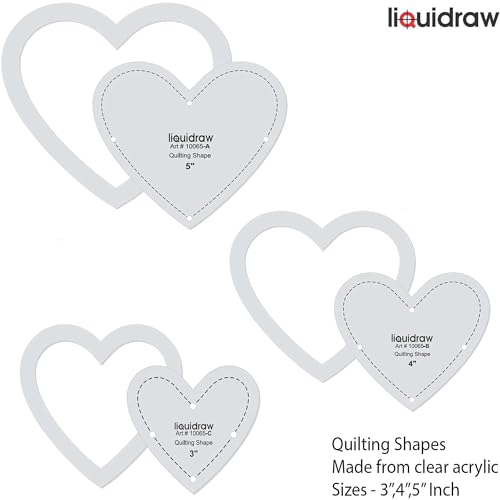 Liquidraw Quilting Templates & Rulers for Patchwork - Heart (Set of 3) | Clear Acrylic Sewing Template Stencils | 3", 4" & 5" Sizes | Easy-Read Quilt Cutting, Piecing, Measuring & Fabric Guide - style: Heart Set of 3