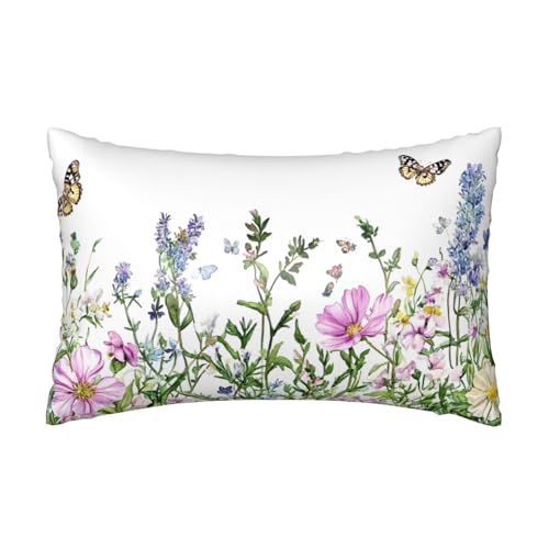 Satin Pillowcase for Hair and Skin Watercolor Wildflowers Butterfly Super Soft and Cooling Similar to Silk Pillow Case 1 Pack with Hidden Zipper Silky Soft Zippered Satin Pillowcase20 x30 - color: Watercolor Wildflowers Butterfly