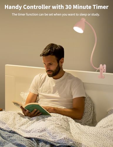 BOHON Cute Desk Lamp with Clamp Clip on Light, 5 Color 10 Brightness, Pink - color: Pink