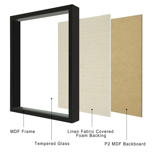 12x16 Large Shadow Box Picture Frame Display Case with Soft Linen Back, Black Wooden Memory Shadow Box Frame with Tempered Glass Cover for Wall Display - color: Black, size: 12x16
