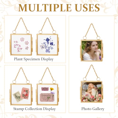 OLYCRAFT 6Pcs 2.1x2.1 Inch Gold Mini Glass Hanging Frame with Chain - size: 2.1x2.1 Inch