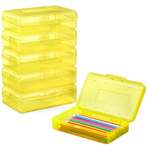 Sooez Plastic Pencil Case Box 6 Pack, Colored Large Craft Storage Bulk - color: Yellow