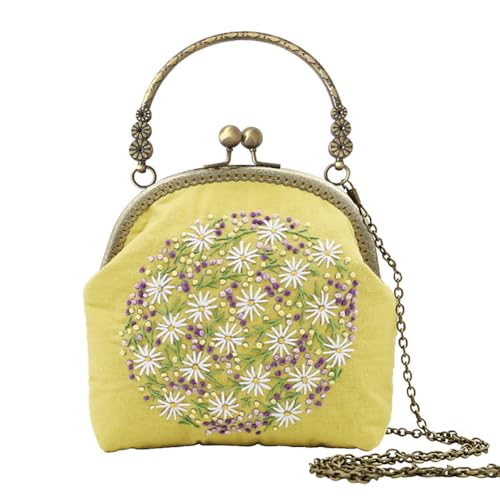 Flower Embroidery Kit Tote Bag, Embroidery Coin Purse Kits Handbag Hand Embroidery Kit for Adults Beginner with Embroidery Patterns, Embroidery Hoop,DIY Sewing Kit - color: cute floral