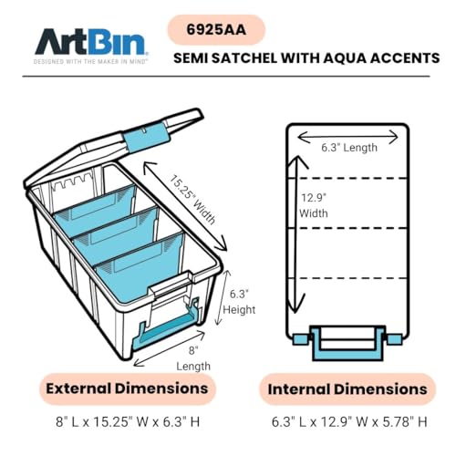 ArtBin Semi Satchel Craft Organizer with 3 Dividers, Aqua Accents - color: Clear, size: Pack of 1