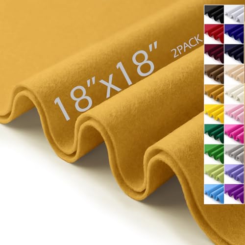 Felt Fabric Sheets 18" x 18" (2 Pack) 1.6mm Soft Craft Felt Squares, Gold - color: Gold