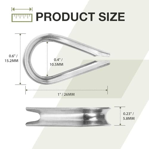M3 Wire Rope Thimble, 304 Stainless Steel Thimble for 3/32-1/8 Inch Diameter Wire Rope, 4 Pieces - size: M3