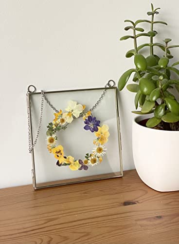 Glass Frame for Pressed Flowers, Leaf and Artwork - Hanging Square Metal Picture Frames, Clear Double Glass Floating Frame, Wall Decor Photo Display, Set of 2 Flower Press Frames with Chain (Silver, 6x6) - color: Chrome, size: 6x6