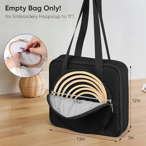 FINPAC Embroidery Bag, Cross Stitch Storage, Square Quilted Tote Organizer - color: Black