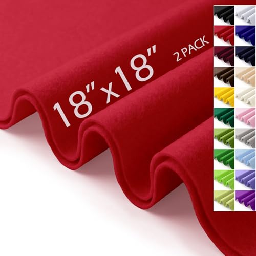 Red Felt Fabric Sheets 18" x 18" (2 Pack) 1.6mm Soft Craft Felt Squares - color: Red