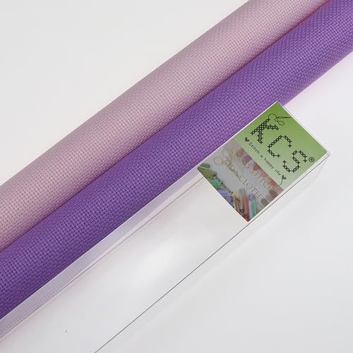 KCS 2 pc of 15" x 18"(38cmx45cm) Counted Cross Stitch Cotton Aida Cloth Needlework Fabric Box (Lavender+Pink, 16CT) - color: Lavender+pink, size: 16CT