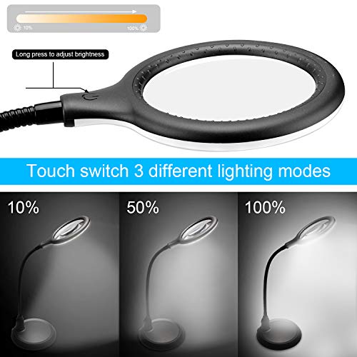 Magnifying Glass Lamp,5X Magnifier LED Light and Flexible Neck,Magnifying Lamp USB Powered,Perfect for Reading,Hobbies,Task Crafts or Workbench