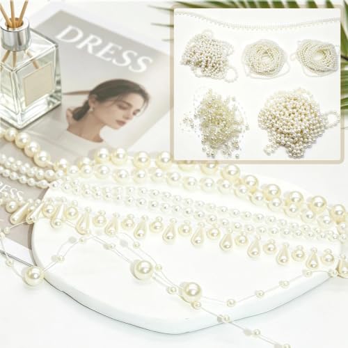 Cotton Thread Bead Pearl Chain, Artificial Pearls, for Home Decor