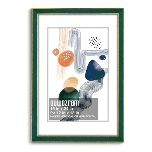 Suede 16x24 Frame - Single Frame, Christmas Elegant Green 16 x 24 Poster Frame with Mat for 12x18, 16x24 Picture Frames for Artwork, Puzzles, Photos and Movie Posters - color: Green, size: 16" x 24" / 12" x 18" mat