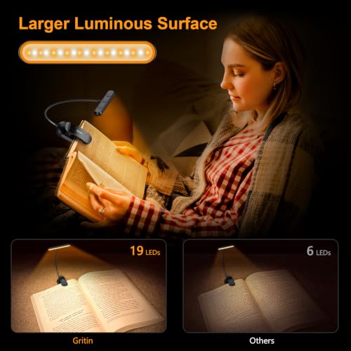 Gritin Rechargeable Book Light for Reading in Bed with 19 LED - color: Black