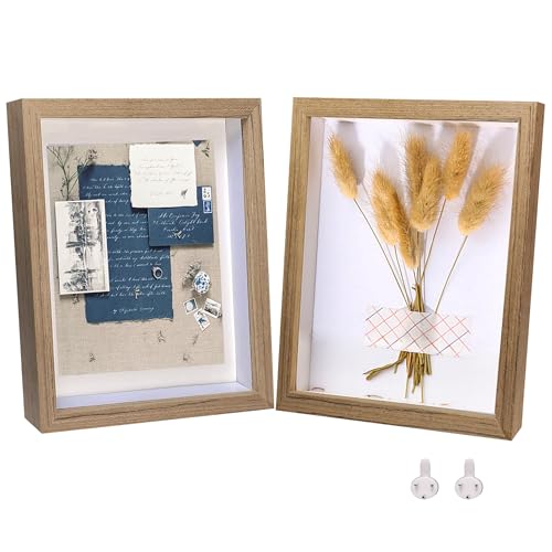 2 Pack Shadow Box Frame 8x10 Shadow Box Display Case Original Wood Picture Frames Glass Surface Internal Depth 0.6 inch for Wall Or Tabletop - color: Dark Wood, size: 8x10 inch