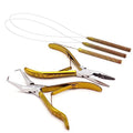 Professional Hair Extension & Beading Tool Kit Remove Plier Set for beads (4 Piece) I-Link Micro Ring Loop Needle Pulling Hook Threader Wire for Silicone Rings (Yellow) - color: Yellow