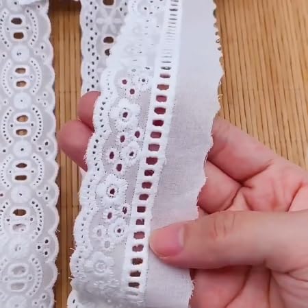 7Yards Cotton Lace Trim White Eyelet Lace Ribbon Bowknot Embroidery Scalloped Lace for Sewing Crafts, Dress, Dolls/Pets Clothes (White D) - color: White D