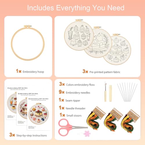 FEIYUENO 3 Sets Cake Pattern Embroidery Kit for Beginner Adults - color: Cake