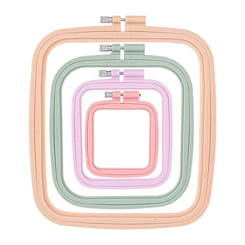 Framendino, 4 Pack Size Square Embroidery Hoops Plastic Cross Stitch Reusable Frames Rings for DIY Sewing Needlework Project