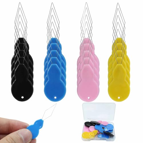 Coufce 20 Packs Pink/Black/Blue/Yellow Mini Needle Threader - color: Pink, Black, Blue, Yellow