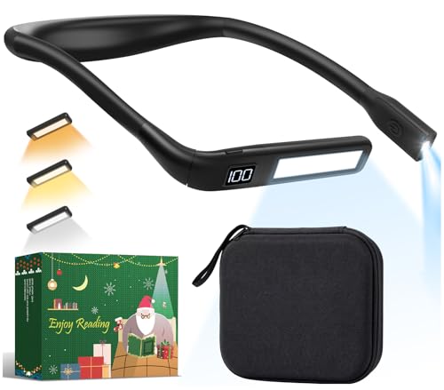 Upgraded Book Light with EVA Case, Neck Light with Power Display - color: Dark Black + Storage Case