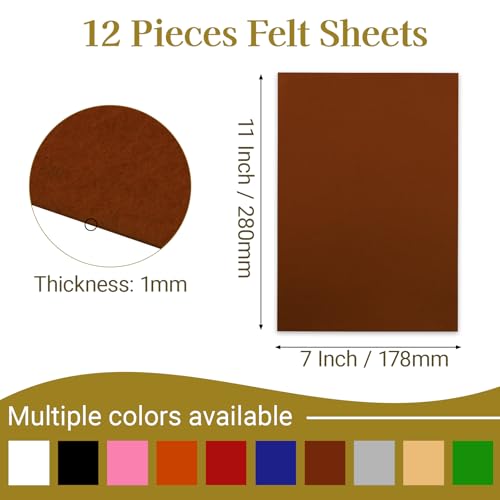 12 Pcs Felt Sheets, 7x11 Inch Stiff Felt for Crafts DIY, Brown - color: Brown
