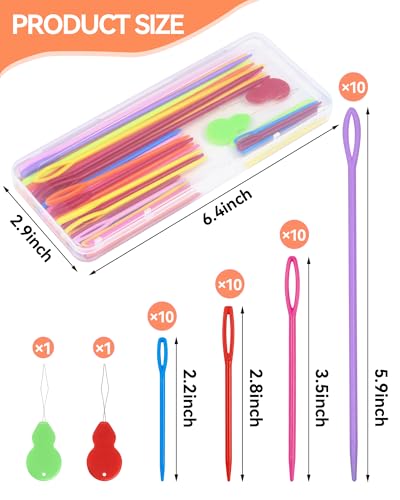 FIVEIZERO 40PCS Plastic Needles, Yarn Needle, 4 Sizes Plastic Sewing Needle