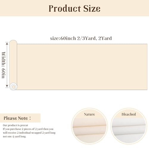 100% Cotton Muslin Fabric, 60 Inch Unbleached Muslin Linen Fabric by The Yard for Sewing Embroidery, Garments, Crafts Material-Natural (Nature Unbleached, 2/3 Yard) - color: Nature Unbleached, size: 2/3 Yard
