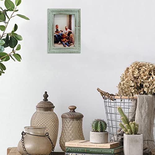CVHOMEDECO. 4x6 Picture Frame Made of Solid Wood High Definition Glass Rustic Antique Designs Small Photo Frame for Tabletop Display and Wall Mounting, Distress Teal - color: Distress Teal B, size: 4" X 6"