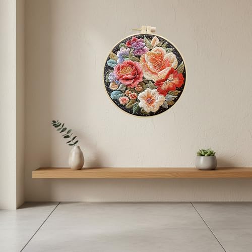 ARTopet 2Pcs Embroidery Kit for Beginners Cross Stitch Kits Needlepoint Set Colorful Flowers Patterns Embroidery Thread Kit for Craft Lover Hand Stitch with Hoop Threads Fabric-01 - color: 2Pcs-01
