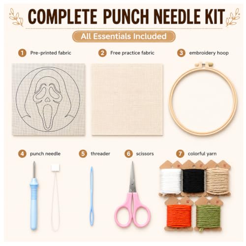 Punch Needle Kit for Beginners Adults-Grimace, with Embroidery Hoop - color: Punch Needle kit-Ghost Face