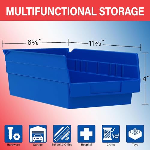 Akro-Mils 30130 Heavy Duty Plastic Shelf Bins, 12"x 6.5"x 4", Blue, 12-Pk - color: Blue