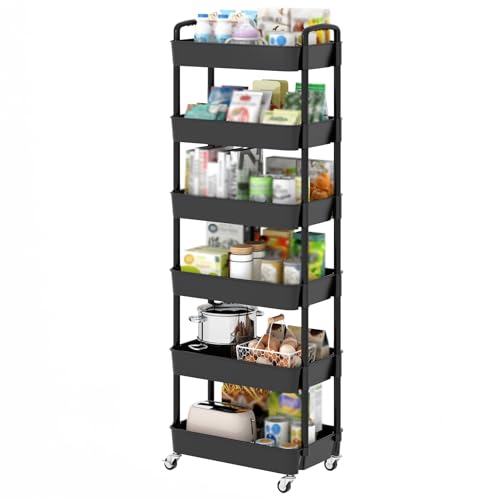 Sywhitta 6-Tier Plastic Rolling Utility Cart with Wheels for Storage,Black - color: Black, size: 6-tier