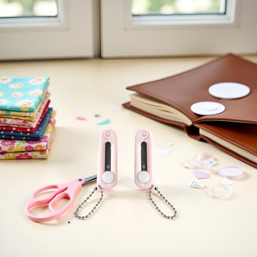 2Pcs Pink Keychain Scissors,Folding Scissors,Safe Portable Travel,Foldable Telescopic Cutter Pocket,Mini Scissor with Keychain for Cutting, Scrapbooking Crafting, Cutting Tools