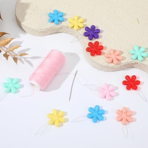 Needle Threaders for Hand Sewing, 40 PCS Cute Flower Head Embroidery Threader Colorful Wire Loop Sewing Threaders Kit for Sewings Embroidery Craft Knitting Quilting Cross Stitch Repair Clothing
