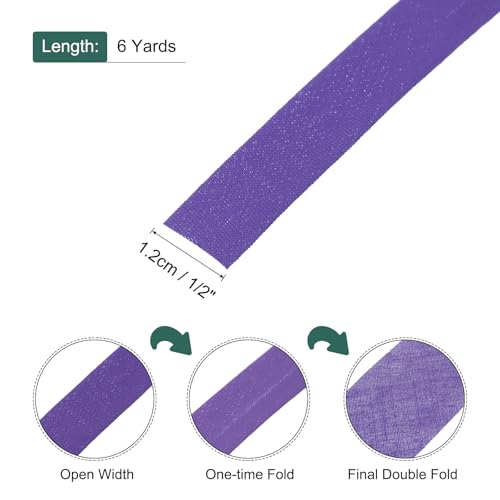 MECCANIXITY 1/2 Inch Double Fold Bias Tape Polyester Continuous Bulk Bias Tape for Sewing, Seaming Quilting Hemming Binding Crafts (Purple 6 Yards) - color: Purple, size: 1/2 Inch x 6 Yards